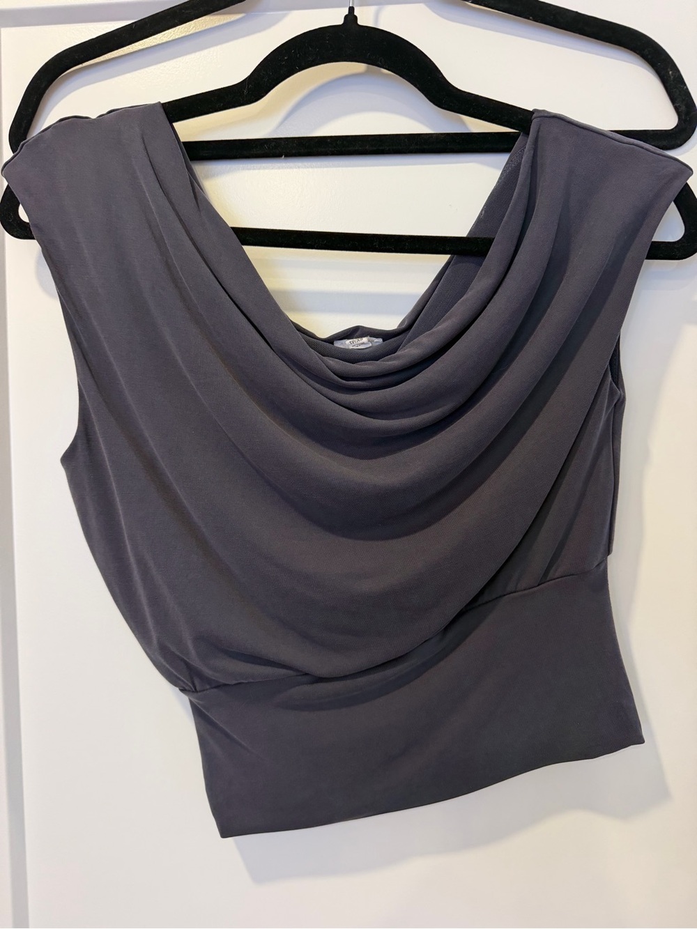 Garage Draped Cowl Neck Sleeveless Top in Charcoal
